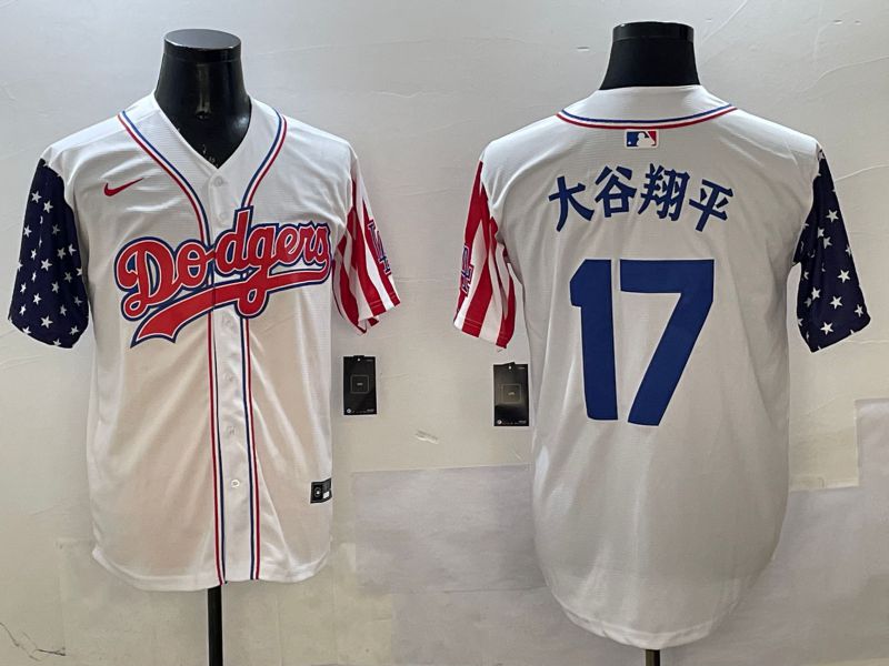 Men Los Angeles Dodgers 17 Ohtani White a generation of national flags Joint name 2025 Nike MLB Jersey style 1